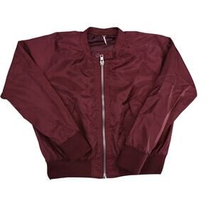 Free People Midnight Bomber Jacket Women's Small Red Burgundy Full Zip Satin